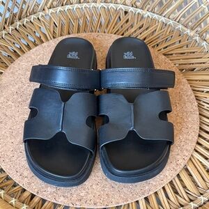 Adjustable Black Slide Sandals